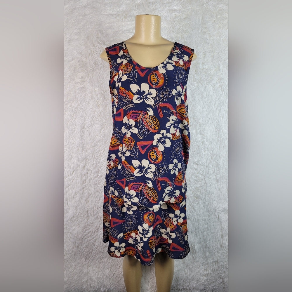 Amanda Smith Pure Silk Blue Floral Hawaiian 2 Piece Skirt Set Sz 8 Resort Beach‎